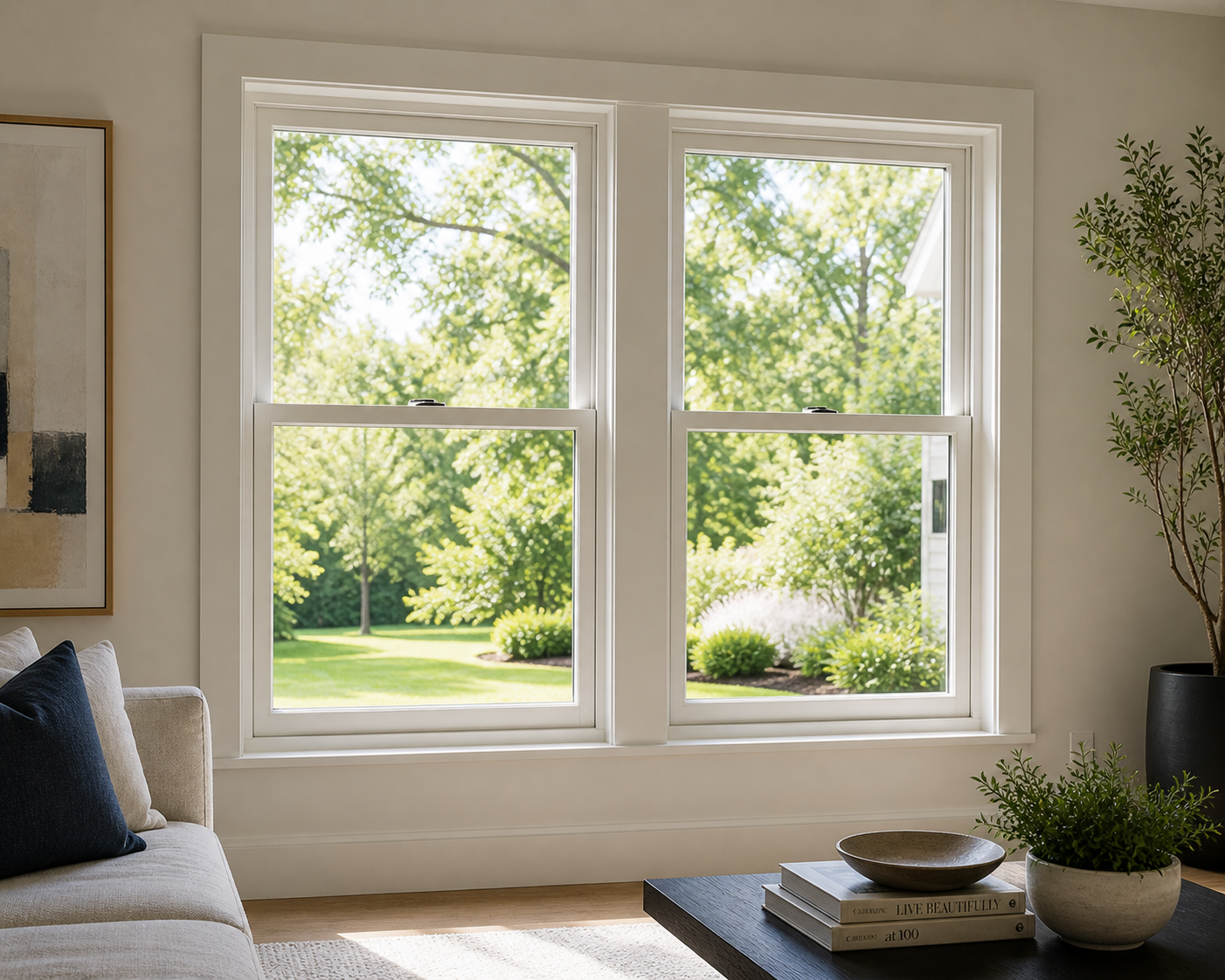 Modern interior with new double hung windows — energy efficient window replacement Central Florida