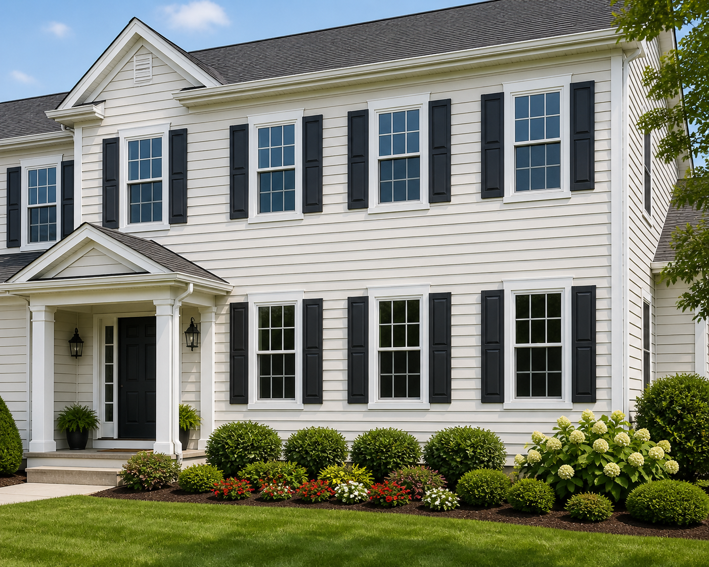 Colonial home exterior with new double hung windows installed — Orlando area
